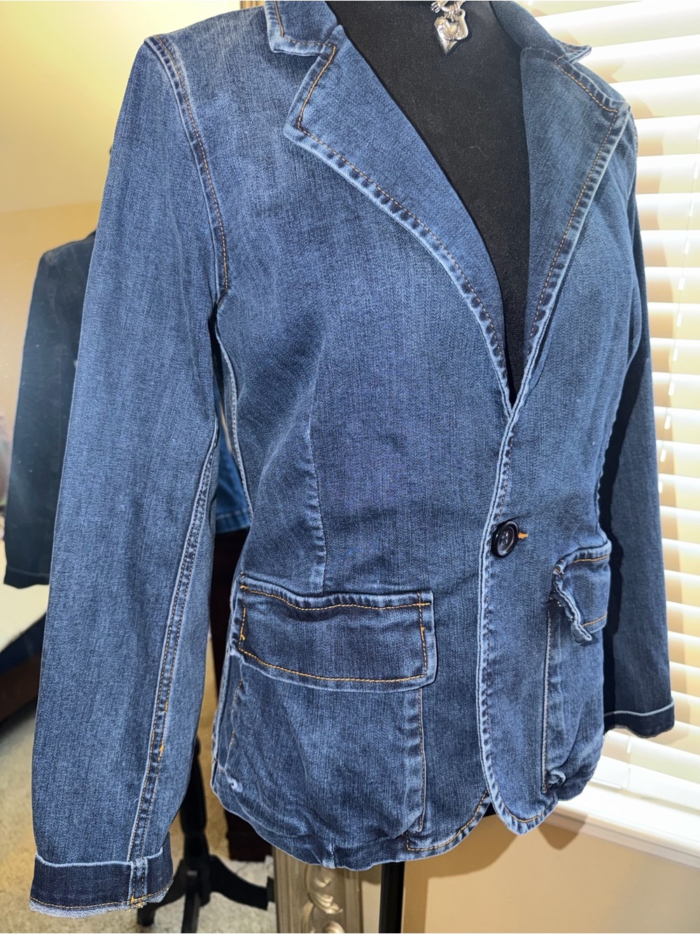 New York & Company Women's Denim Blazer Jacket - Blue